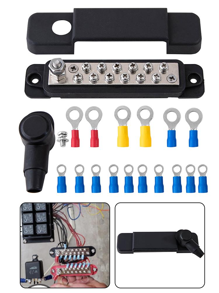 12 Point Battery Power Distribution Block Bus Bar Positive Negative 48V 180A Power Distribution Block Termianl For Car RV Ship
