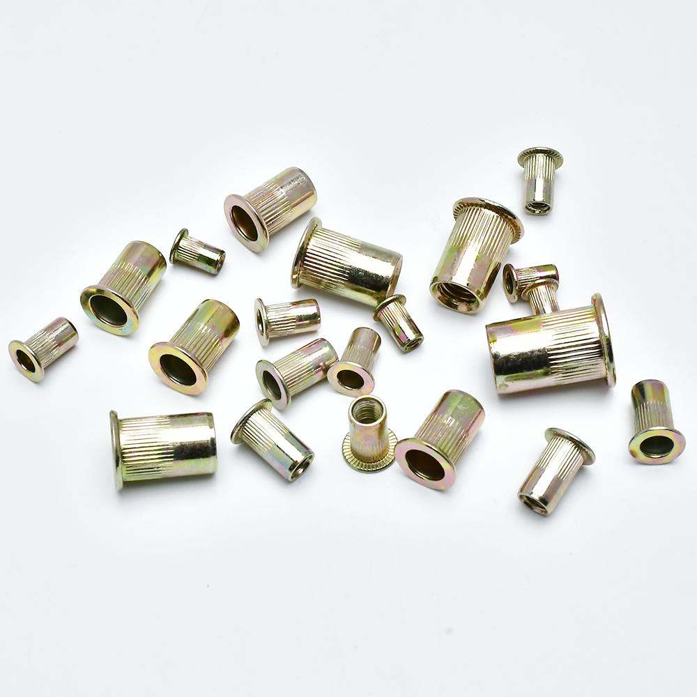 5-50pcs Flat Rivet Nut M3 M4 M5 M6 M8 M10 M12 Galvanized Carbon Steel Flat Head Threaded Rivet Insert Nutsert Cap Rivets Nuts