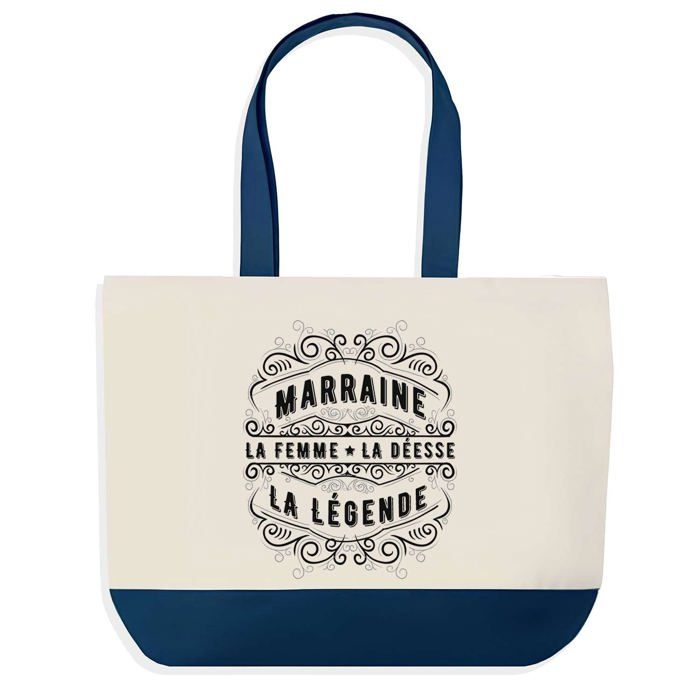 Tote bag - PLANETEE - Marraine - Fond bleu - Coton 40x45 cm - Grand format