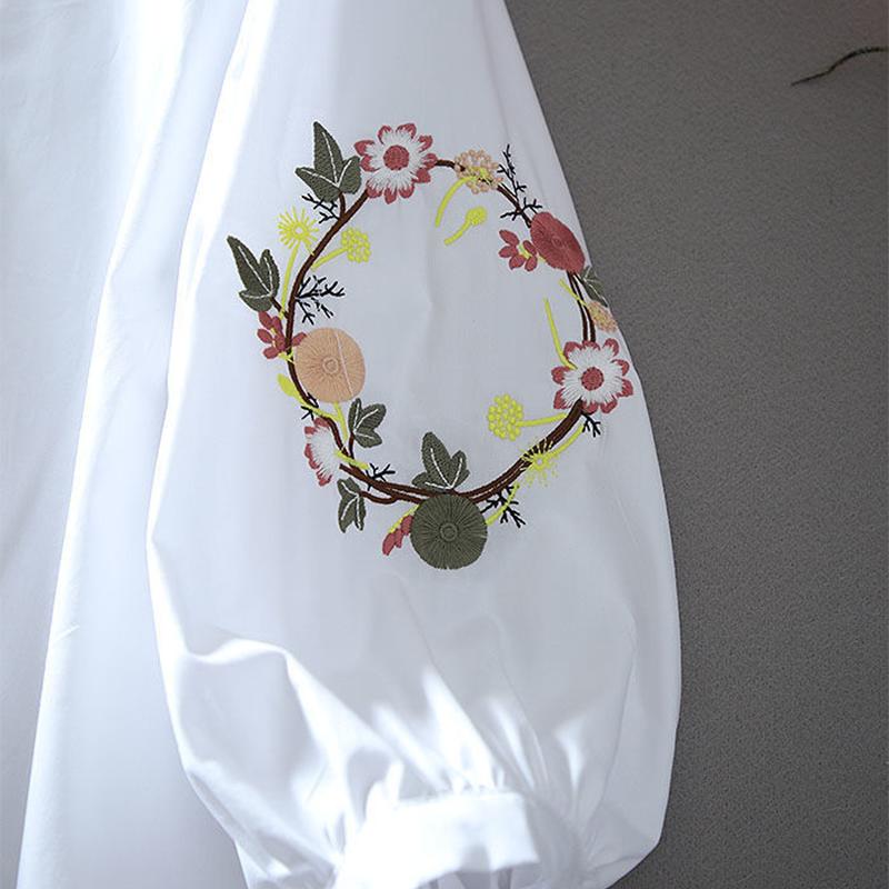 Korean Retro Loose Shirt Casual Style Blouse Small Fresh Lapel Embroidery Flower All-match Shirt Blouse