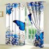 2-teiliges Vorhang-Set, blaue Schmetterlingsblumen-Türvorhang mit Stangentasche, geeignet für Schlafzimmer und Wohnzimmer