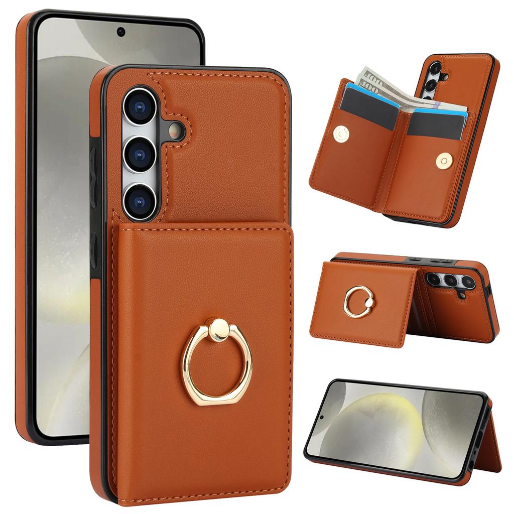 Applicable To iPhone15 Card Case 14Pro Solid Color Ring Buckle Card Change Bag Anti-drop Protective Case Google 8A
