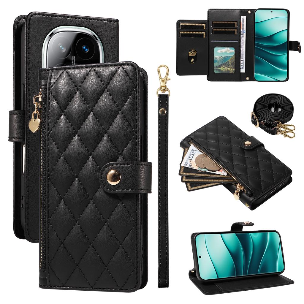 For Xiaomi Redmi Note 14 Pro+ 5G/Xiaomi Poco X7 5G/Xiaomi Redmi Note 14 Pro 5G Wallet Case with Straps,Rhombus Leather Stand Phone Cover