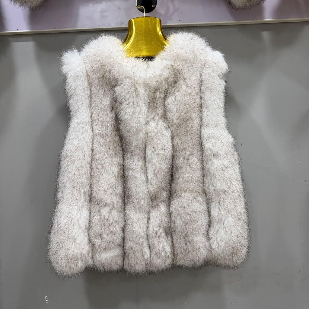 Environmentally friendly imitation fox fur vest women's medium and long young fur vest imitation fur vest vertical strips young and beautiful