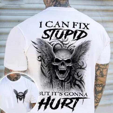 2026 Summer New Design 2D Digital Printing Skull Pattern LooseFitting Mens Roundneck Shortsleeved Tshirt M