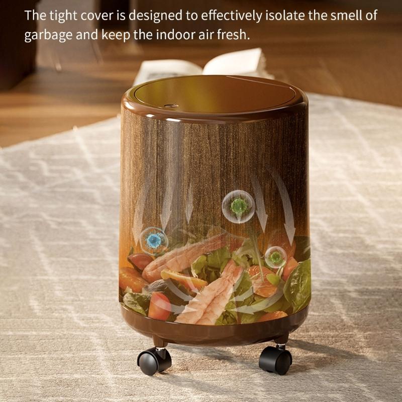 Rolling Trash Can Realistic Grains 12L Large Capacity Moisture Resistant X3UC