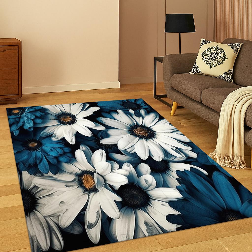 Daisy Sunflower Flower Pattern Carpet Rug for Home Bedroom Living Room Sofa Doormat Kitchen Decor,Kid Game Non-slip Area Rug Mat