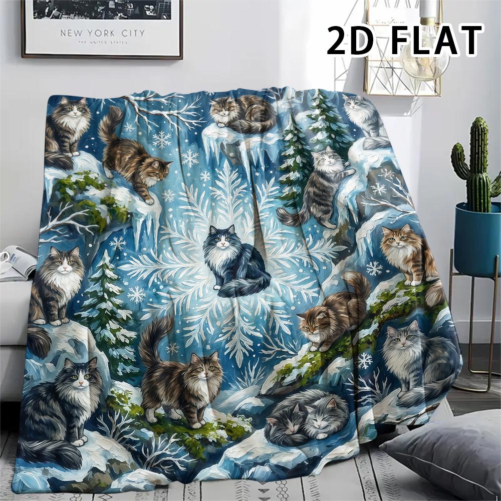 1Pc Vibrant Mandala Cats Print Flannel Blanket,High Quality Comfortable for All Seasons,Home Decor,Warmth and Comfort,Perfect for Christmas Gifts