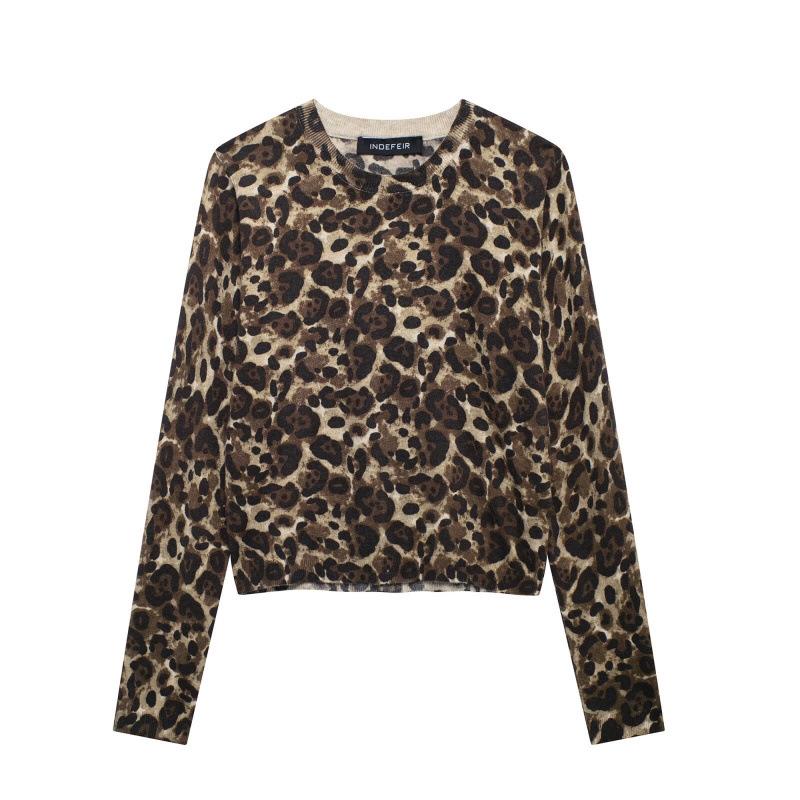

New Autumn Women s Street Fashion Animal Print Knit Sweater Large