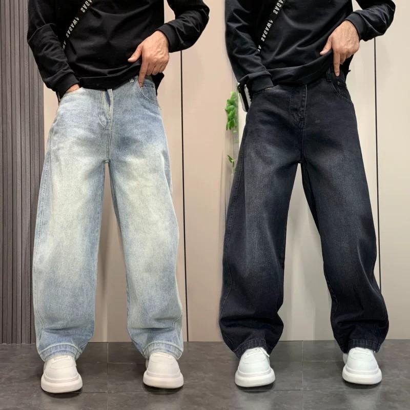 Spring New Retro Casual Pants Old Jeans Men's Scimitar Loose Straight Pants Wide-leg Trousers