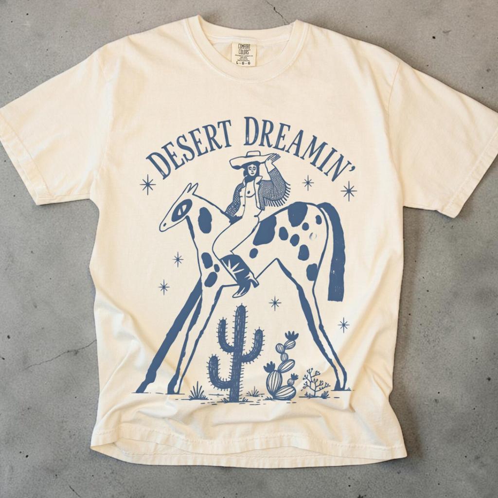 Desert Dreamin Shirt, Cowgirl Western Tee, Unisex Cactus DeserT Shirt, Retro Cowboy Graphic Tee, Comfort Colors 1717, Boho Western Gift