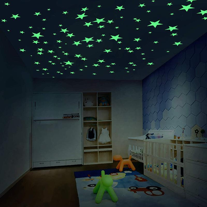 55 Sheet of Luminous Star Wall Stickers, 2D Fluorescent Stickers for Home Kids' Bedroom Ceiling & Wall Art Decals