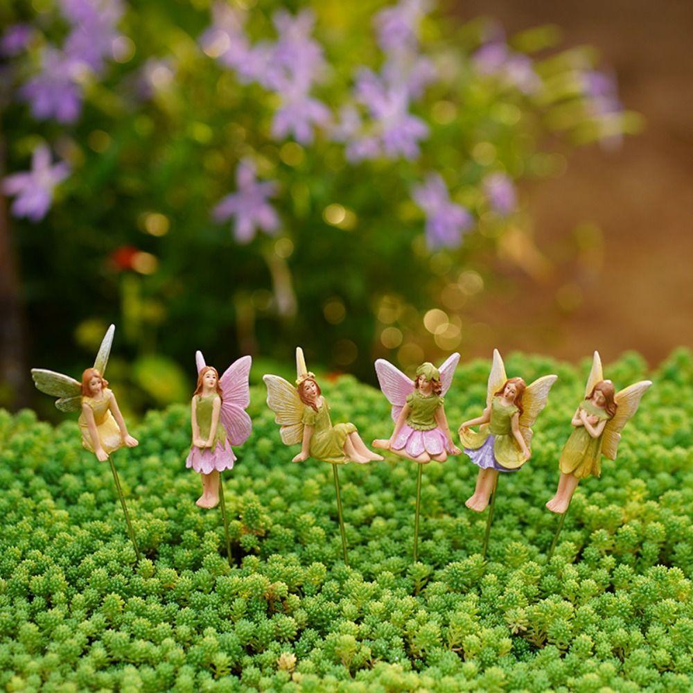 

6pcs Cute Flower Fairy Plugin Set Mini Miniature Figurines Micro Landscape Fairy Model Lawn 6 Pcs