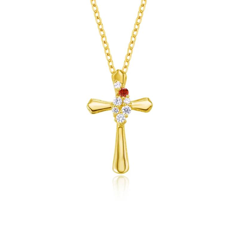 Dainty Women Fashion Jewelry Religious Faith Personalized Birthstone Cross Pendant Necklace for Girl Gift