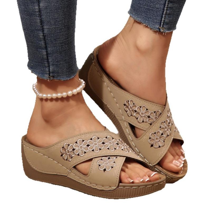 Summer new women's slope heel platform slippers fish mouth casual platform beach shoes