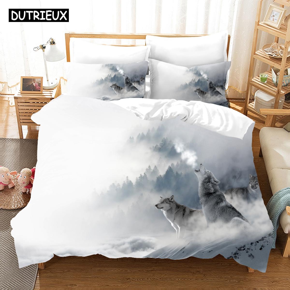 

Pillowcase Twin Full Queen King Bedclothes Bed Linen with 3D Wolf Bedding Sets Duvet Cover Set Durable Durable EU single(135x200cm)