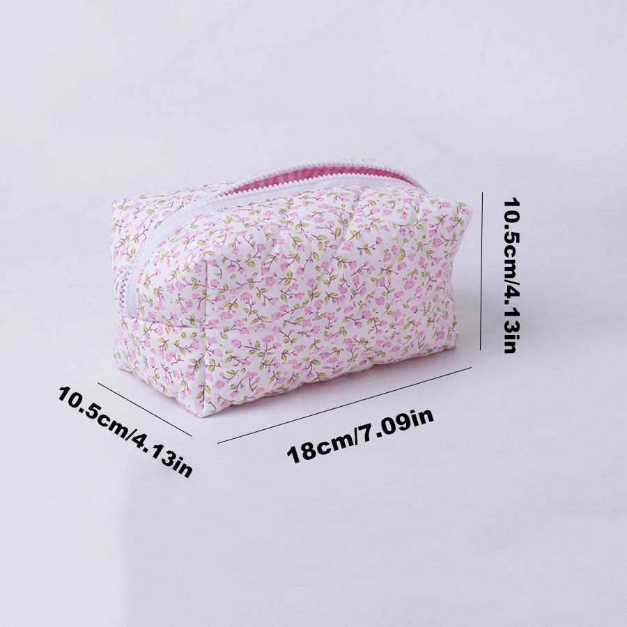 Cosmetic Bags Storage Organizer Floral Puffy Quilted Makeup Bag Flower Printed Cosmetic Pouch Large Travel Cosmetic Bag Makeup