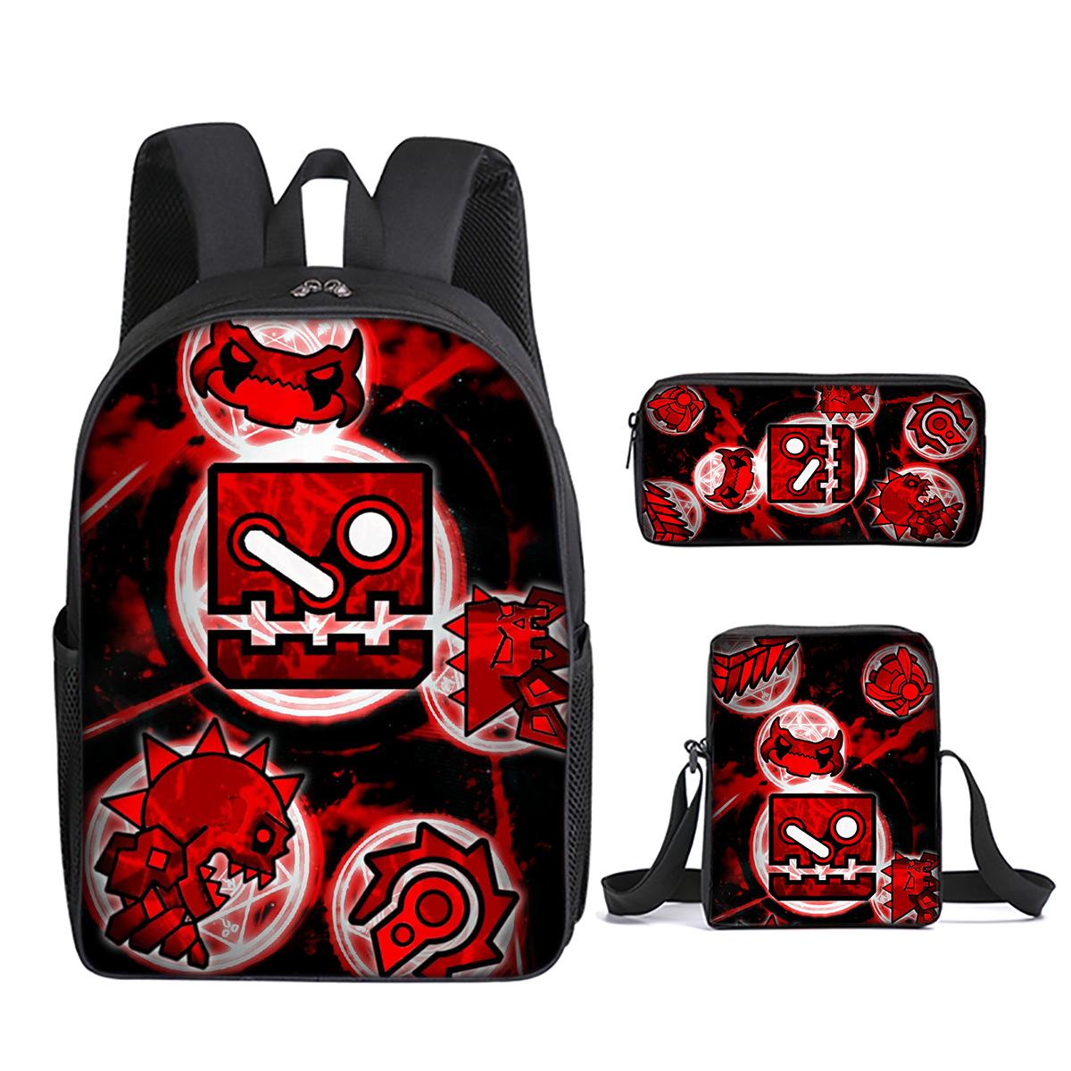 Klassiek Populair Geometry Dash 3D Geprint 3 stuks/Set leerling Schooltassen Laptop Dagrugzak Rugzak Schuin gedragen schoudertas Etui