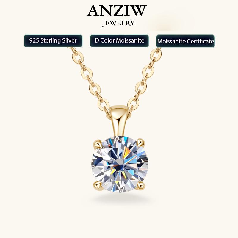 1.0 Carat 2ct 3ct D Moissanite Solitaire Drop Necklaces Gold Plated Pendant Original Real 925 Silver Chain Jewelry for Women