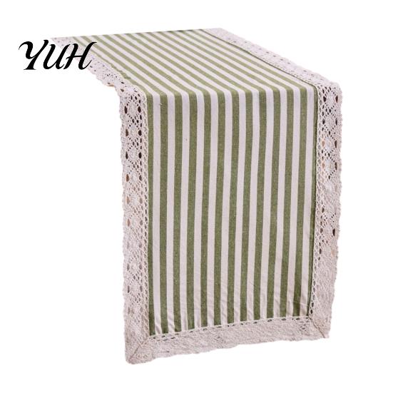 Entryway Table Runner Striped Runner, Lace Trim Cotton Linen for Dining Rustic Farmhouse Home Decor Boho