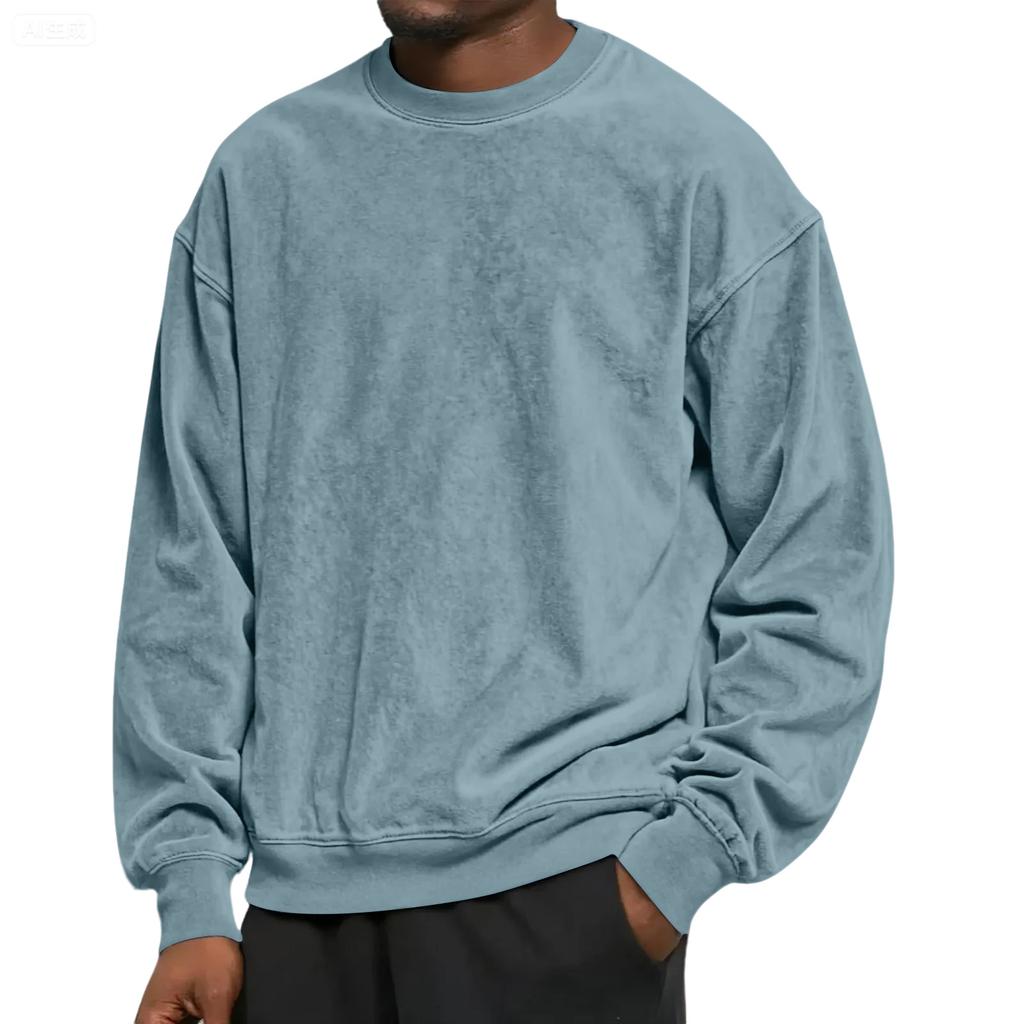 Men's Color Loose Casual Suede Round Neck Sweatshirt