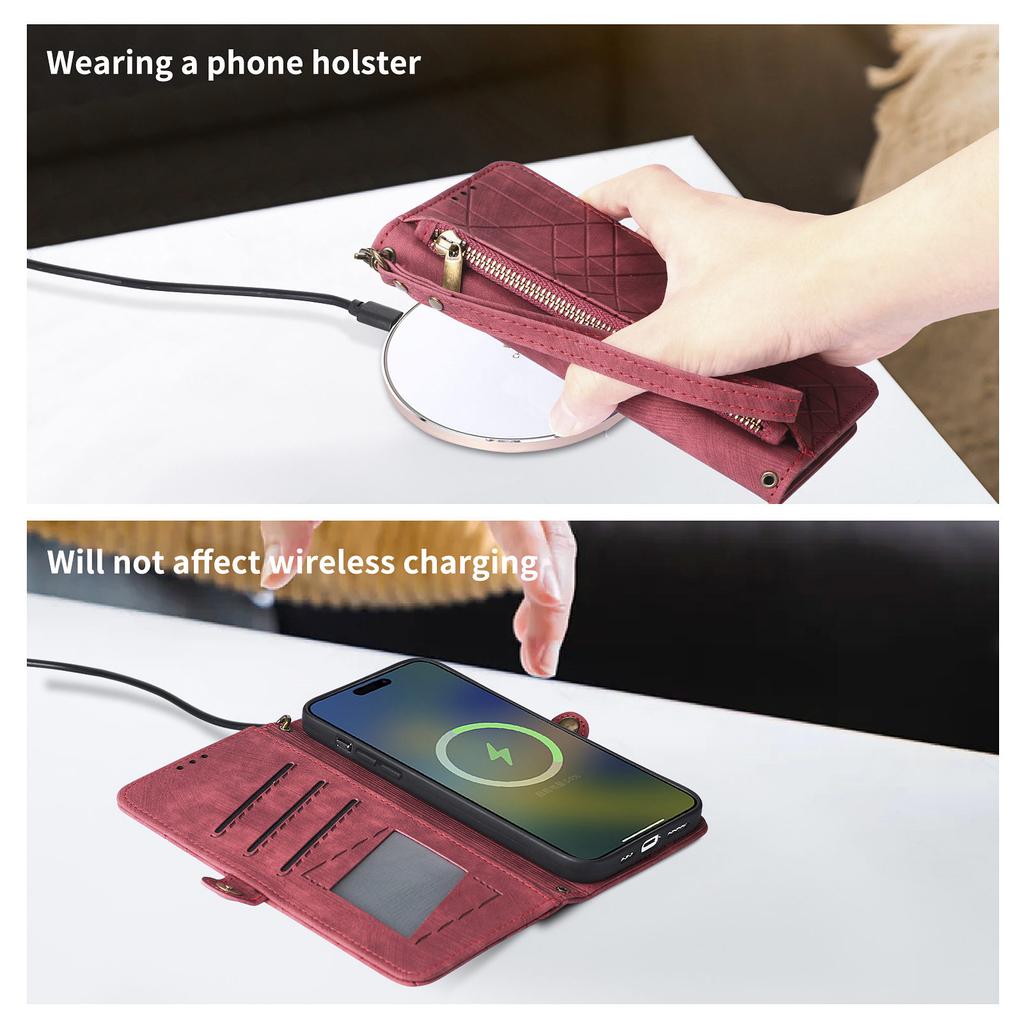 For Motorola Moto G35 5G Zipper Wallet Case Geometry Lines Leather Phone Cover with Strap