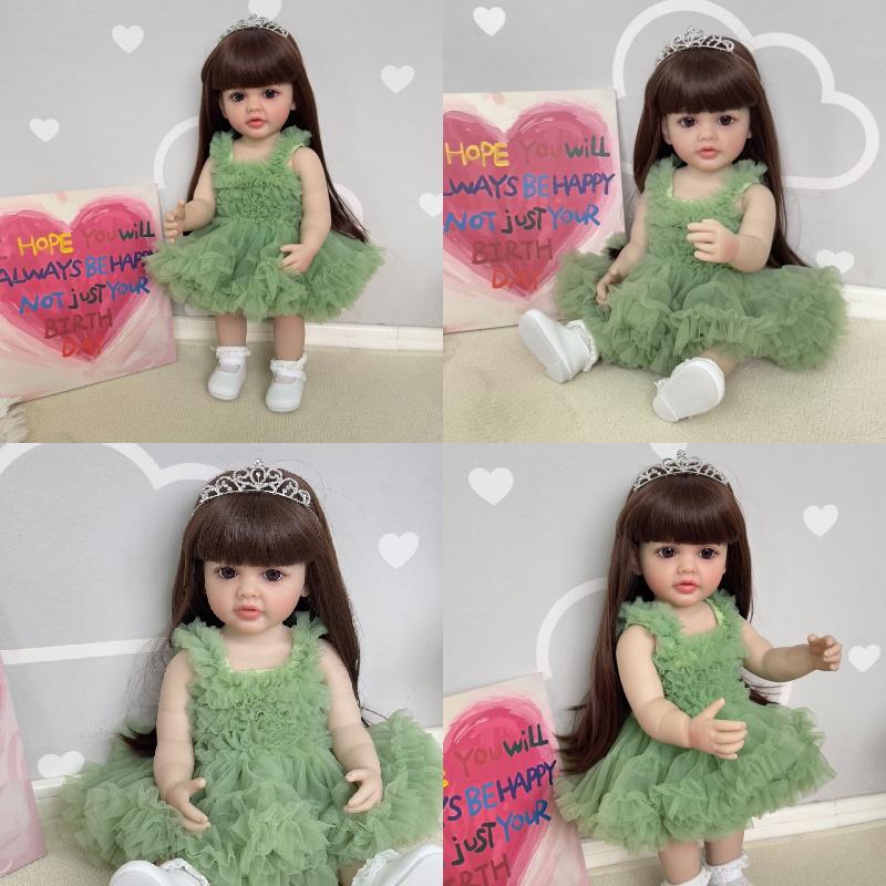 Npk 55cm Lebensechte Reborn-Puppe Betty Mit Braunen Haaren Und Cowboy-Overalls