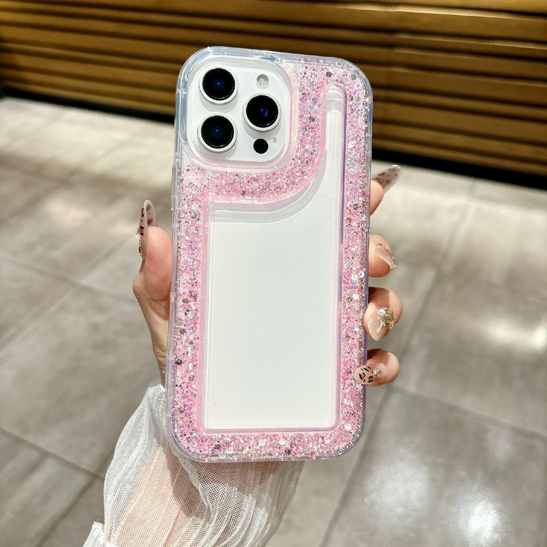 For iPhone 16 Pro Case Glitter Rhinestone Epoxy Design TPU Shockproof Phone Cover B