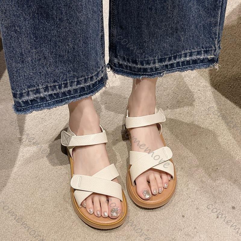 Feiern Sie 2025 Sommer Neue Flache Sandalen für Damen für Draußen Casual Weiche Sohle Schuhe Damen Kreuzband Sandalias Mujer