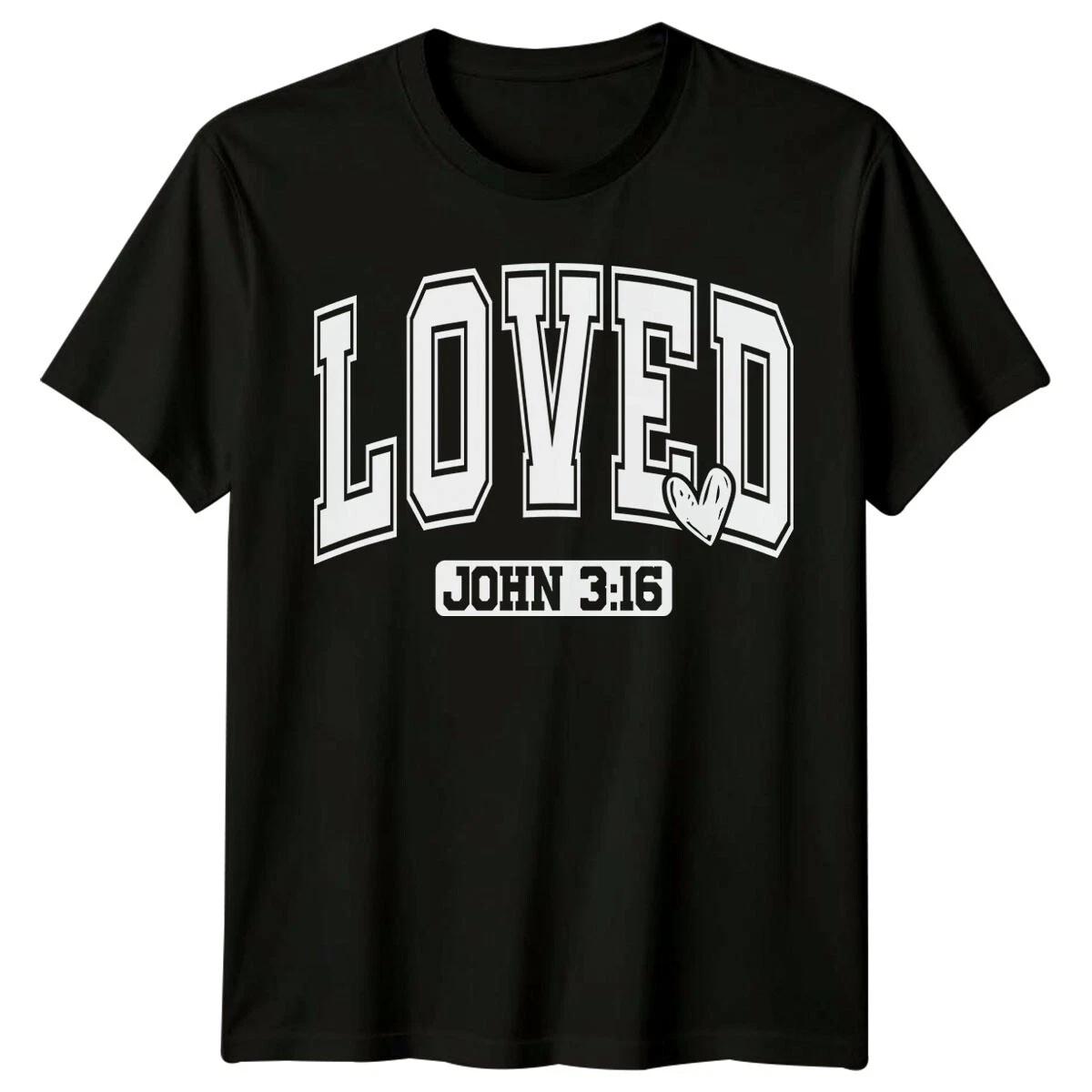 Loved John 3:16 Varsity Style Christian Faith Graphic T-Shirt XXXXL