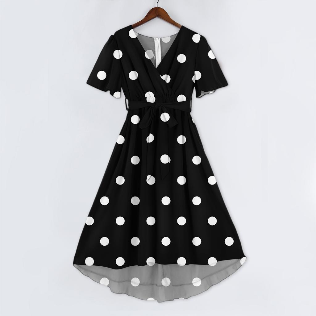 Kadın Moda Günlük V Yaka Kısa Kollu Fırfırlı Vintage Baskılı Elbiseler