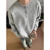 Men's High-End Gray Henley Sweater - American Style, Autumn/Winter, Casual Base Layer Knitwear