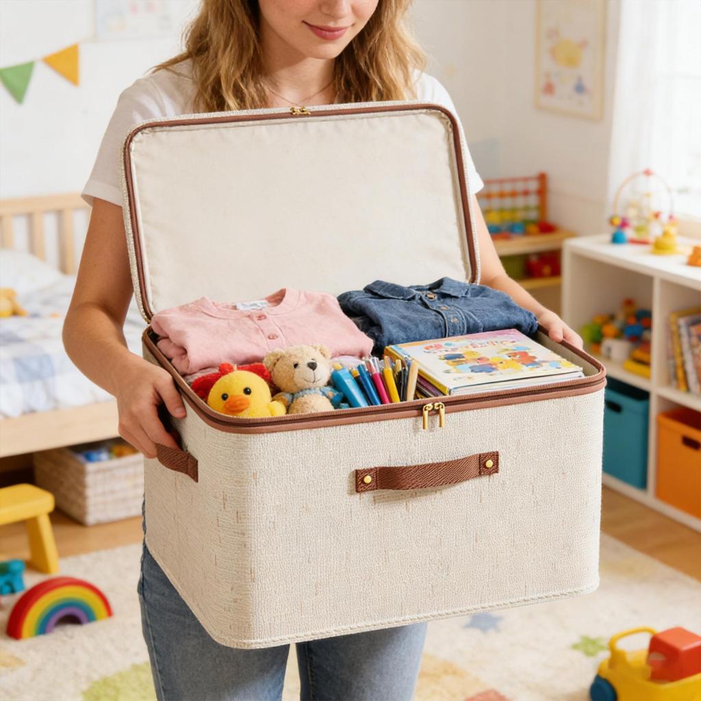 Large-capacity Cotton and Linen Clothing Storage Box, Zippered Garment Organizer, Foldable Wardrobe Drawer Storage Box