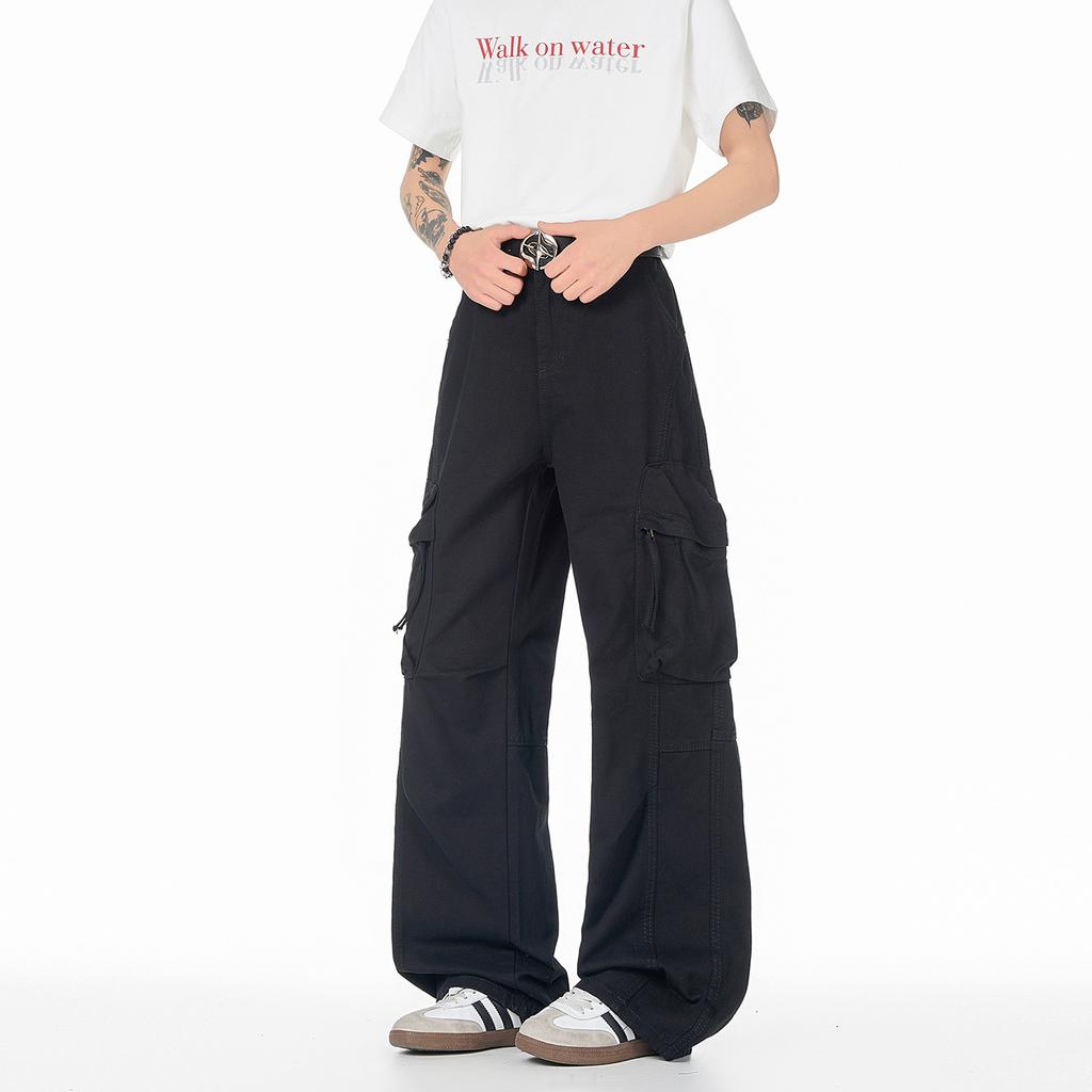 Popular American Retro Overalls Loose Men's and Women's Pure Cotton Three-dimensional Multi-pocket Straight-washed Casual Pants