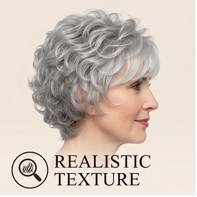 Women's Silver Gray Short Curly Synthetic Wig, Heat-Resistant Fiber, Fluffy Natural Style, Adjustable Breathable Cap for Daily & Casual Occasions