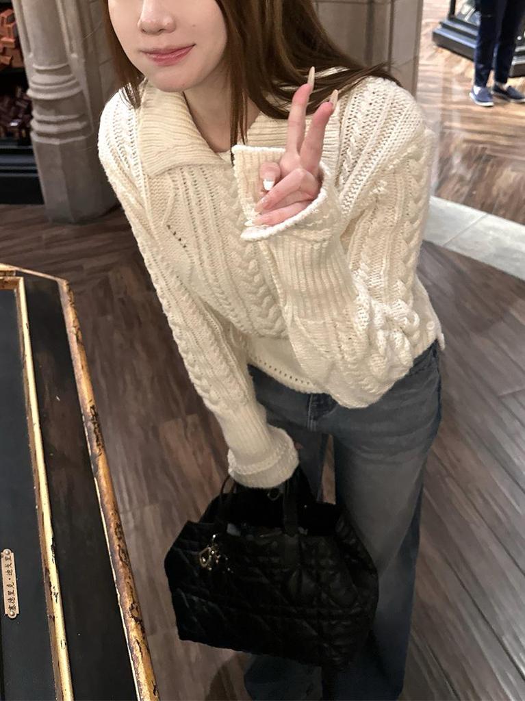 Butterfly Treasure Xi Cable Knit Sweater Pullover: Slimming, Cinched Waist, Versatile Winter Knit Top.