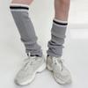 Student Vintage Double Striped Ribbed Knit Leg Warmers Slouch Leg Covers Boot Cuffs Stretchy Long Boot Socks for Women