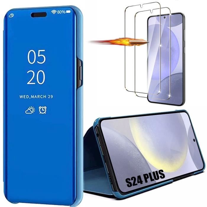 Coque et verres trempés - samsung - galaxy s24 plus - bleu - miroir - protection élégante