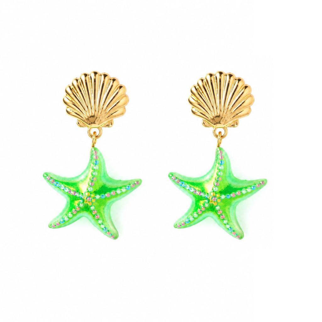 Hot Sale Fashion Vacation Wind Metal Starfish Shell Conch Earrings Suitable for Ladies Beach Vacation