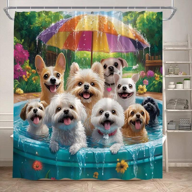 Lustige Badende Dinosaurier Duschvorhänge Schwarze Katze Tiersilhouette Kinder Badevorhang Modernes Polyester Badezimmerdekor mit Haken