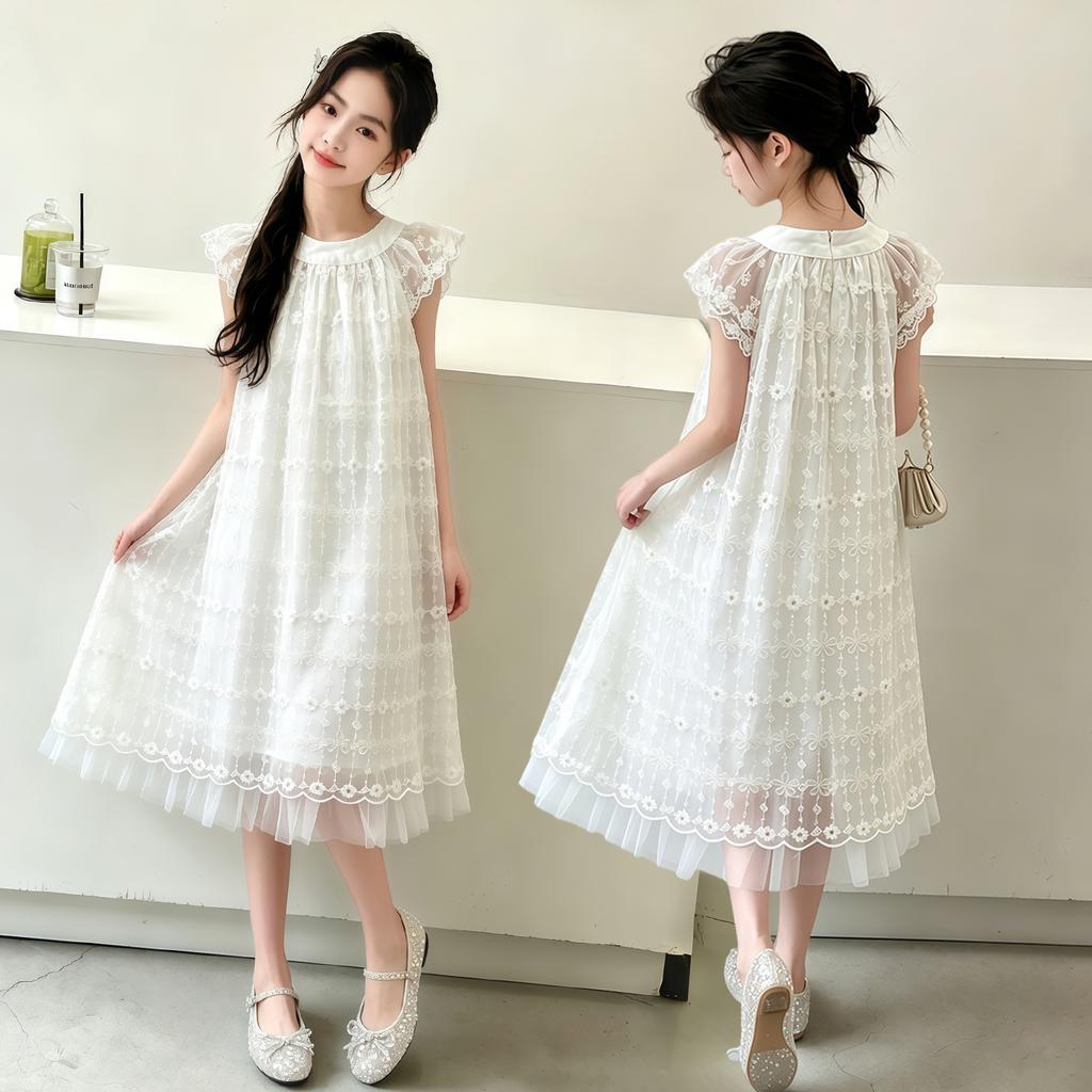 Girls' dress 2026 new summer girl Korean fashion big girl fashionable light and thin Western white long skirt trend