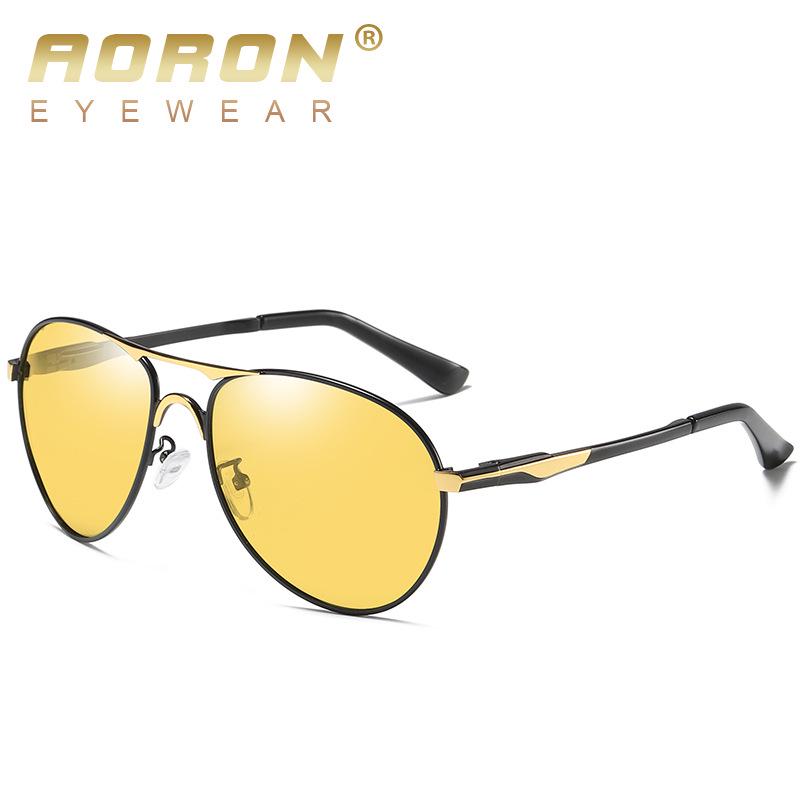 aoron Metal Frame Night Vision Photochromic Polarized Sunglasses for Men Women Night Driving Glasses