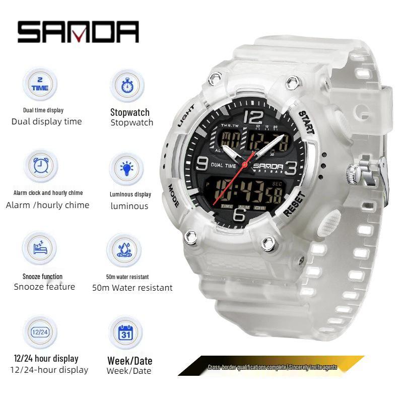 Orologio da polso sportivo multifunzione SANDA unisex con doppio display