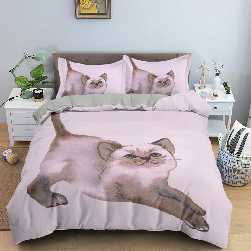 Cute Cat Pattern Comfortable Duvet Quilt Cover Pillowcase Bedding Set Children Bedroom Decoration Home Textile