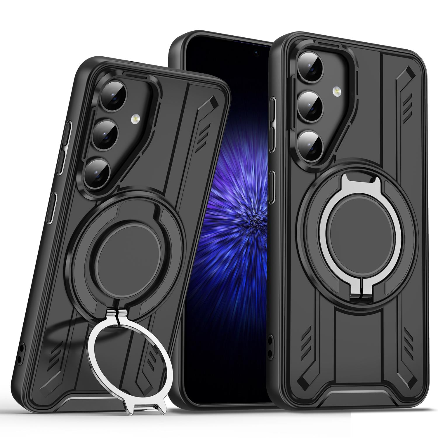 

Подходит для Samsung S25Edge S24FE S23FE S22 S21 Ultra Чехол для телефона с держателем 360° Магнитный чехол для телефона в автомобиль Galaxy S25 Edge чёрный