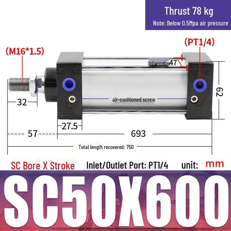 SC63 High Thrust Small Pneumatic Cylinder, Model SC40/50/80/100*125X150X200X500-S