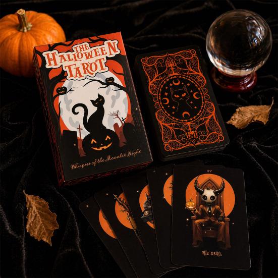 Happy Halloween Tarot, Spooky Tarot Cards Deck with Guidebook for Beginners, Halloween Party Supplies