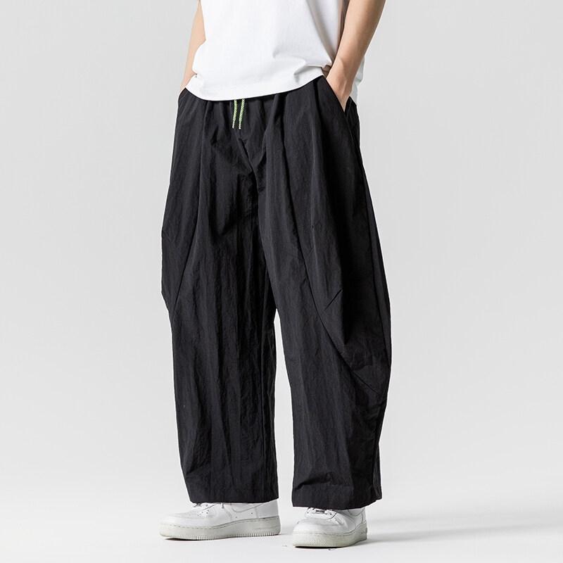 Wide Leg Pants Men's Summer Light Thin Solid Straight Casual Trousers Elastic Waist Harun Pant Loose Oversize Streetwear