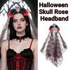 Simulation Rose Skull Mesh Veil Hairband Gothic Halloween Rose Headband  Women Accessories