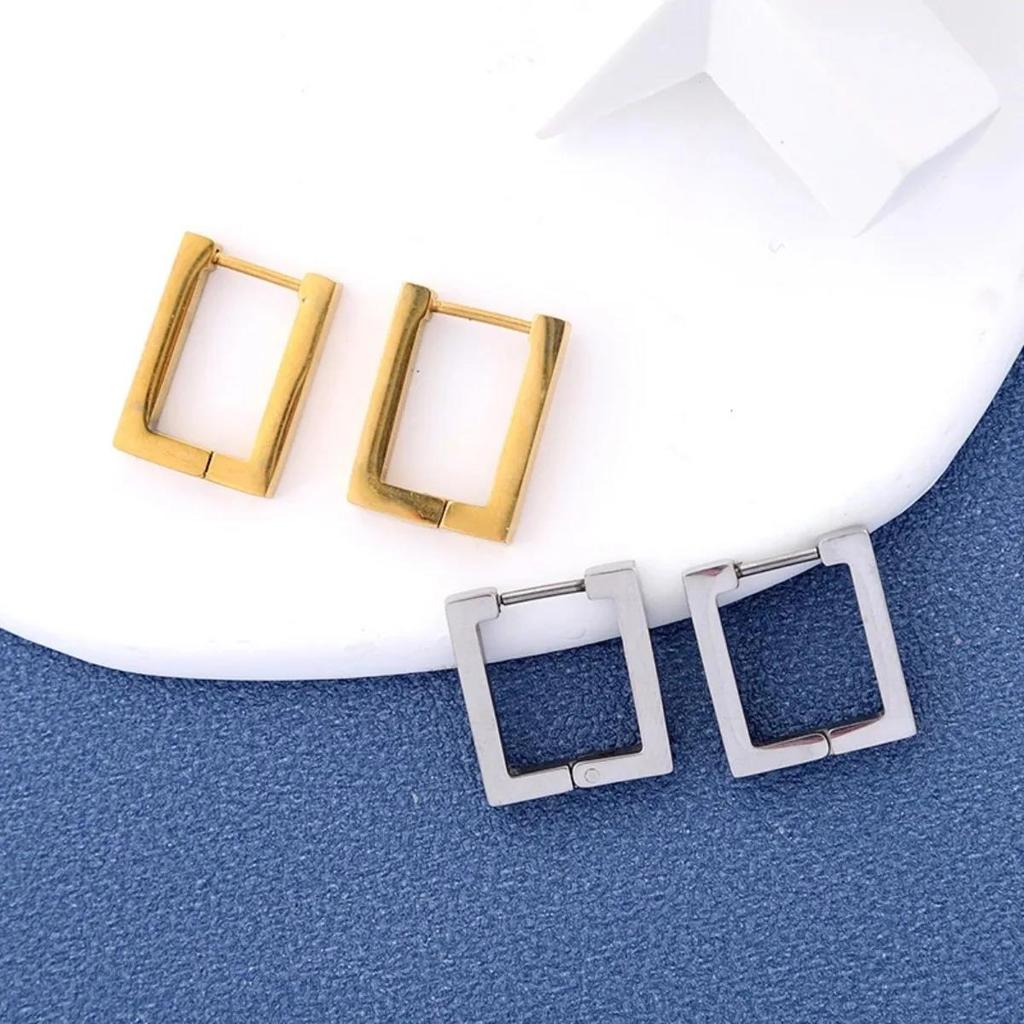 Fashion Geometric Stainless Steel Square Triangle Hoop Earrings Men Women Stainless Steel Punk Hiphop Piercing Jewelry